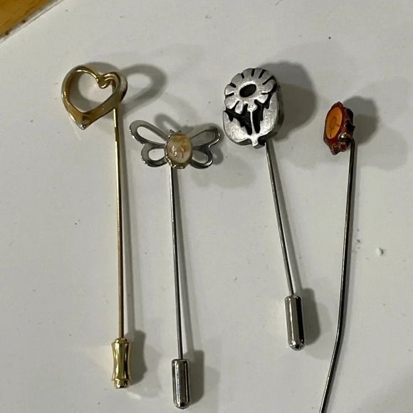 Vintage Lot of 4 Hat Pins Floral Sweden Wood Metal - Picture 1 of 5